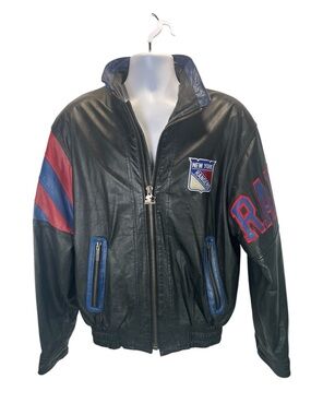 Vintage RARE 90's New York Rangers Leather Starter Jacket Medium NHL official